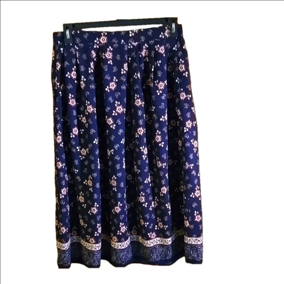 Sag Harbor Midi Skirt Boho Midnight Blue w? Floral Pattern A-line Women size L - Picture 1 of 10